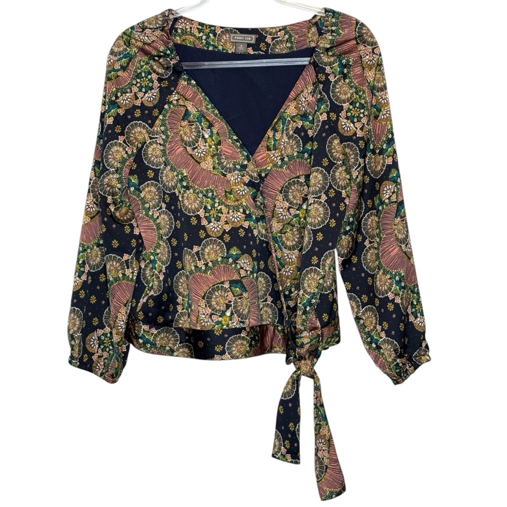 J Crew Point Sur Paisley Satin Crepe Wrap Print Blouse Tie Top S